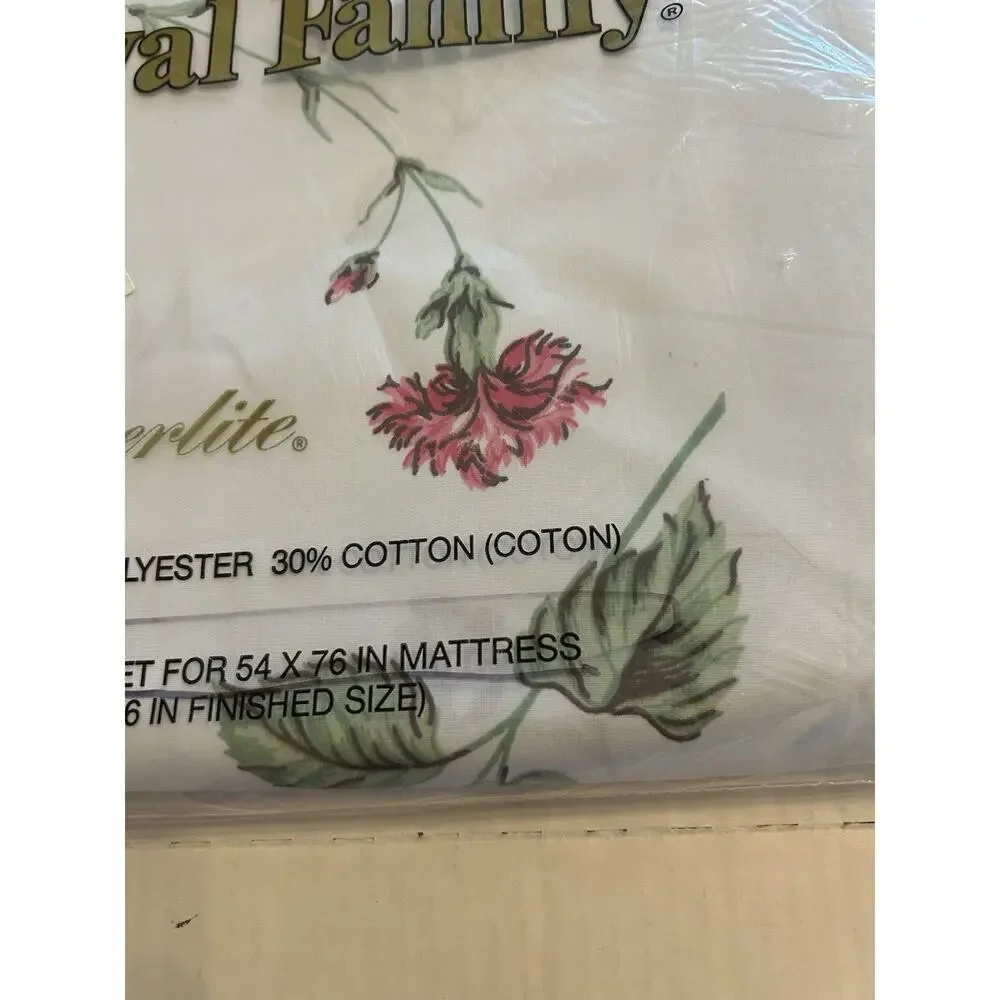 NOS Sealed Vintage Cannon Royal Family White Floral FULL‎ Flat Sheet 54x76 USA